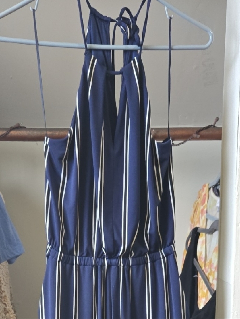 Express Navy and White Striped Halter Romper